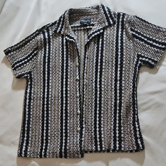 Men's Black and White Striped Casual Shirt - Picture 1 of 5